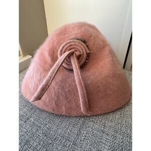 Vintage Blush Pink Angora Felt Hat 1950s Rhinestone Detail Cloche